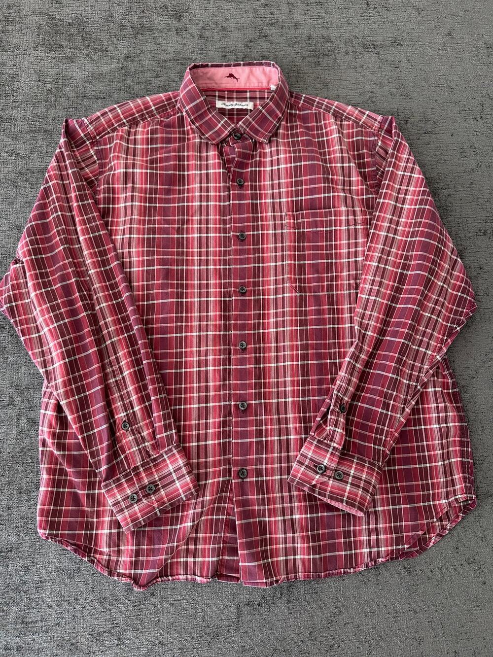 Tommy Bahama Mens Large Red Plaid Silk Cotton Blend Long Sleeve Button Down